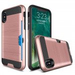 Wholesale iPhone X (Ten) Credit Card Armor Hybrid Case (Rose Gold)